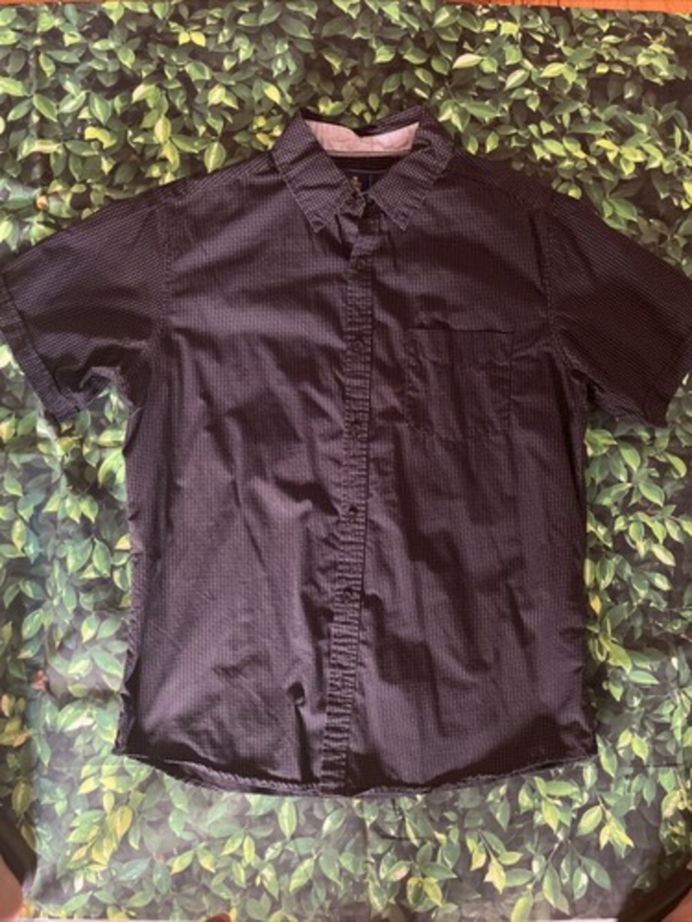 Rugby Brand Bottom Down Short Sleeve Shirt Black With Light Maroon Pattens Sz M